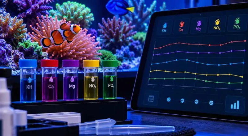 Acompanhamento Semanal de Química Marinha: KH, Cálcio, Magnésio, Nitrato e Fosfato